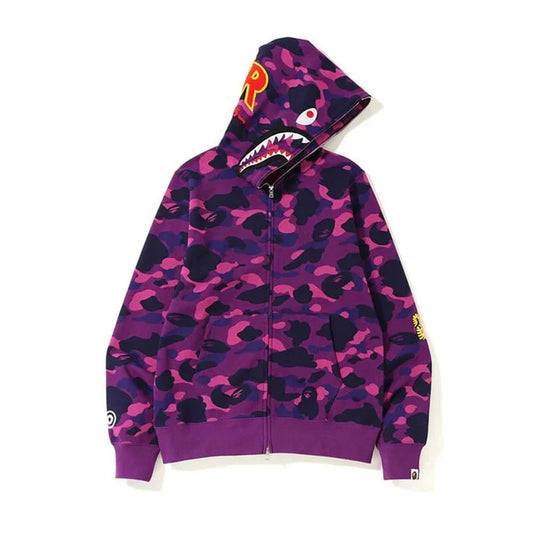 Bape Shark Camo Full Zip Hoodie Purple