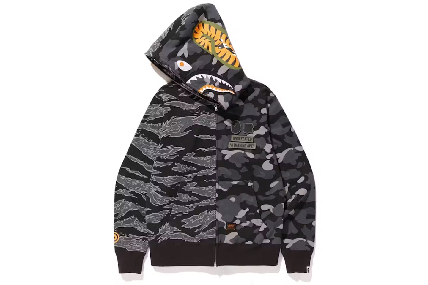 Bape X Undefeated Tiger Shark Half Full Zip Hoodie Black