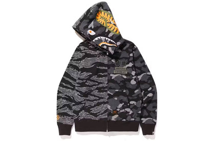 Bape X Undefeated Tiger Shark Half Full Zip Hoodie Black
