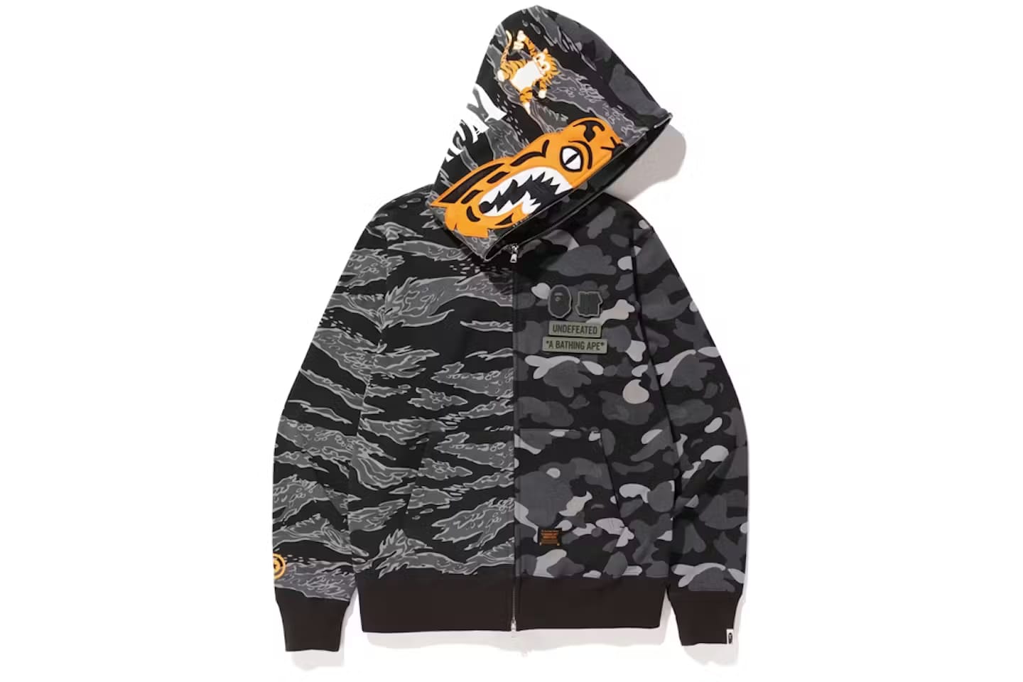Bape X Undefeated Tiger Shark Half Full Zip Hoodie Black