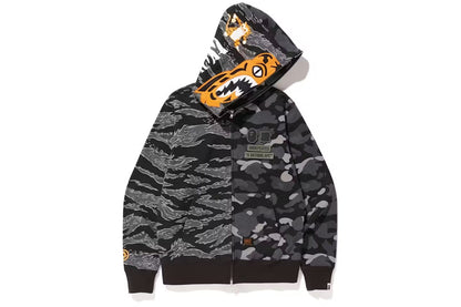 Bape X Undefeated Tiger Shark Half Full Zip Hoodie Black