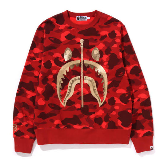 Bape Color Camo Embroidery Shark Crewneck Red