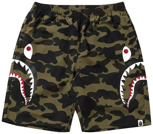 BAPE 1St Camo Side Shark Beach Shorts 'Green'